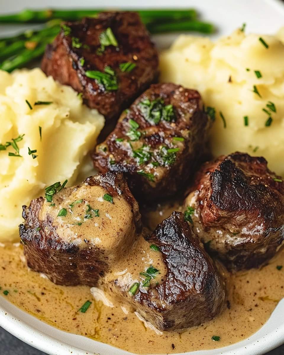 Steak medallions with mashed potatoes
